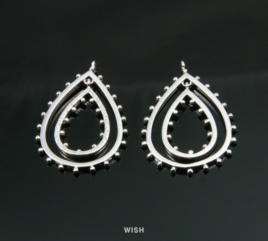 Double Drop Pendants in Rhodium, Stud Drop Dangle Charms/ MRH-319-P