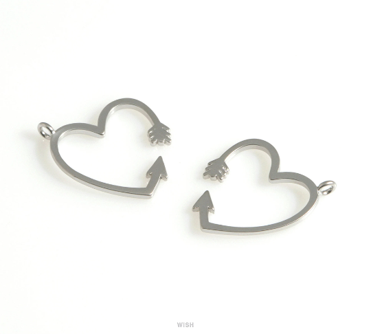 Heart Arrow Pendant in Matte Rhodium, Open Heart Charm / MMRH-626-P