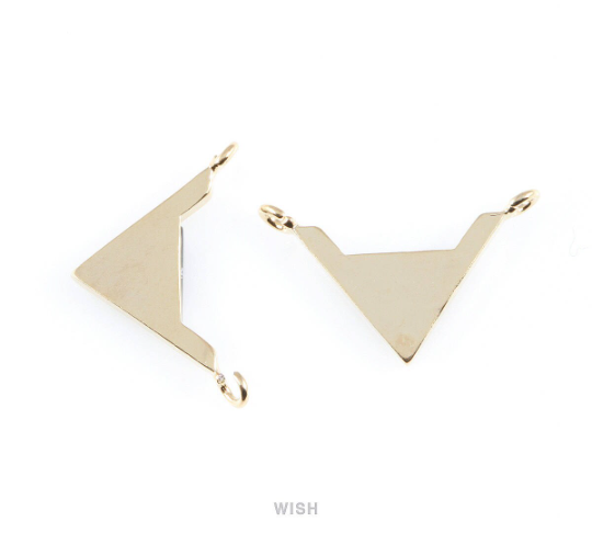 Black Marble Triangle Stone Charm in Gold, Gemstone Framed Pendant / SBMG-052-P