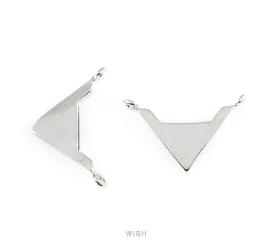 Black Marble Triangle Stone Charm in Rhodium, Gemstone Framed Pendant / STQRH-052-P