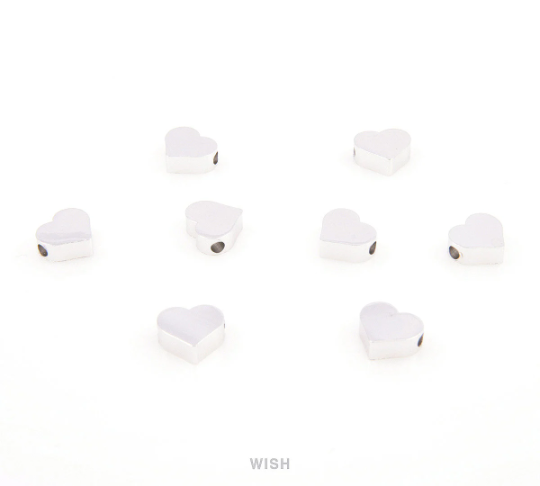 Small Heart Pendants in Rhodium, Heart Beads / MRH-039-B (8 pcs)