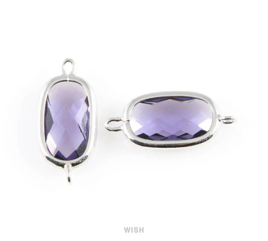 Amethyst Oval Glass Connector in Rhodium, Framed Oval Connector / GTZRH-035-C