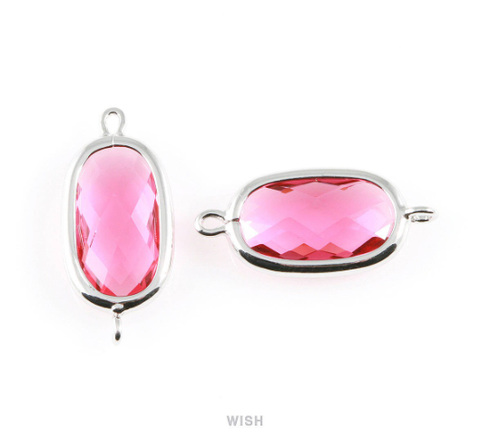 Ruby Oval Glass Connector in Rhodium, Framed Oval Connector / GRBRH-035-C