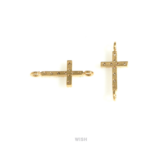 Cross Cubic Zirconia Charms in Gold, Cross Pendants with 10 Rhinestones / MG-723-P