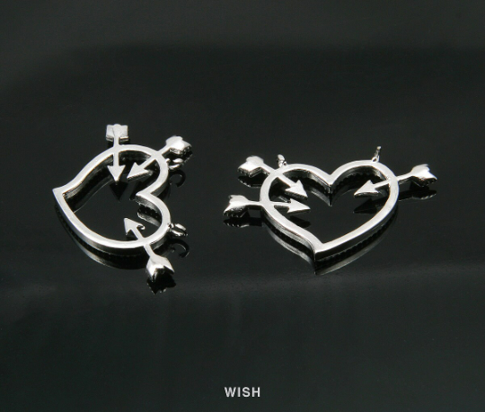 Cupid Hearts Pendants in Rhodium, Heart and Arrow Necklace Charm/ MRH-005-P