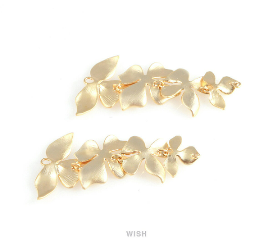 Quadruple Orchid Pendant in Matte Gold, Quadruple Orchid Charm / MMG-209-P