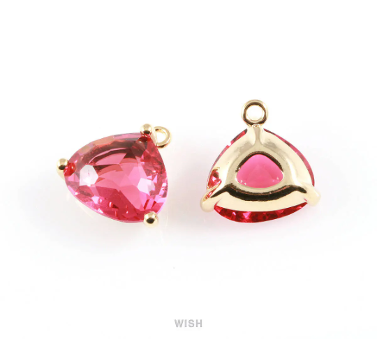 Ruby Pear Shape Glass Charm in Gold, Framed Pendant / GRBG-042-P