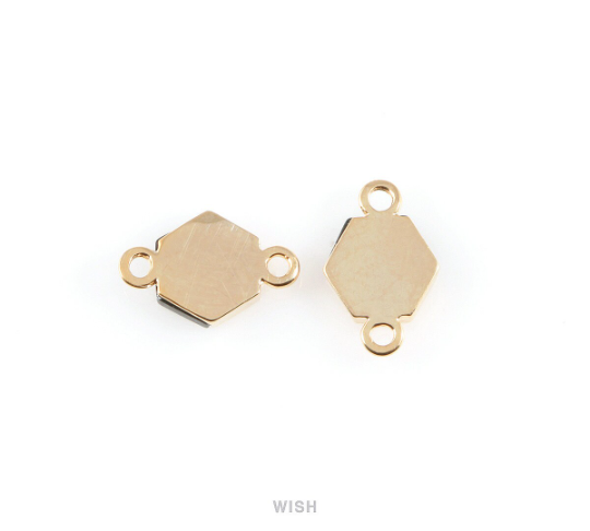 Howlite Hexagone Stone Charm in Gold, Gemstone Framed Pendant / SHTG-048-P