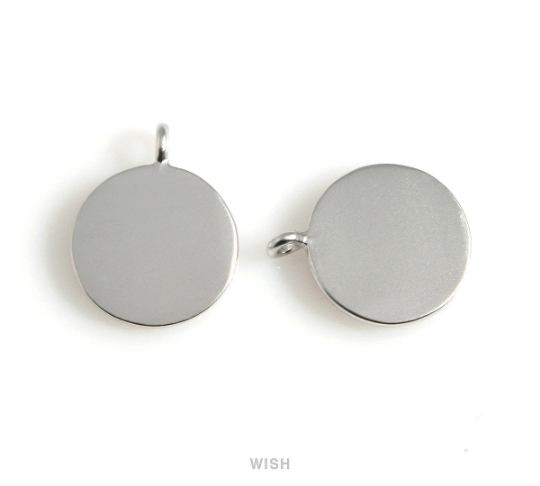 Textured Disc Pendants in Matte Rhodium, Textured Coin Charm / MMRH-527-P