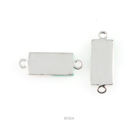 Howlite Rectangle Stone Charm in Rhodium, Gemstone Framed Pendant / SHTRH-055-P