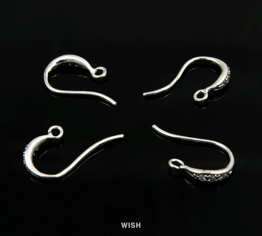 3 Cubic Zirconia Ear Hook in Rhodium, Cubic Zirconia Hook Earrings /CRH-035-E (4pcs)