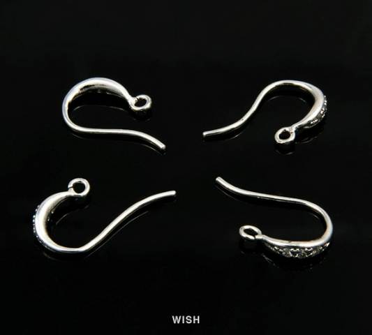 3 Cubic Zirconia Ear Hook in Rhodium, Cubic Zirconia Hook Earrings /CRH-035-E (4pcs)