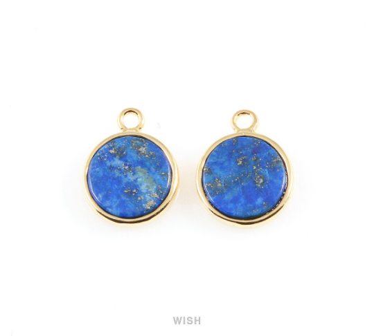Lapis Lazuli Round Stone Charm in Rhodium, Gemstone Framed Pendant / SLLRH-058-P