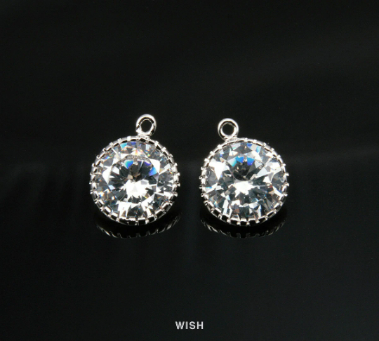 Round Cubic Zirconia Pendants in Rhodium, Round Cubic Gems /CRH-041-P