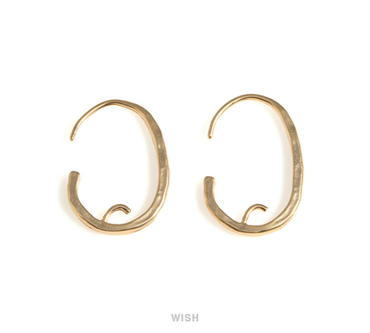 Textured Oval Hook Earrings in Matte Rhodium, Hammered Ellipse Hook Earrings / MMRH-707-E