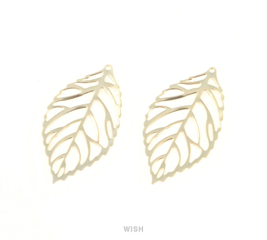 Leaves Outline Pendants in Matte Rhodium, Medium Leaves Charm / MMRH-182-P2 (Medium)