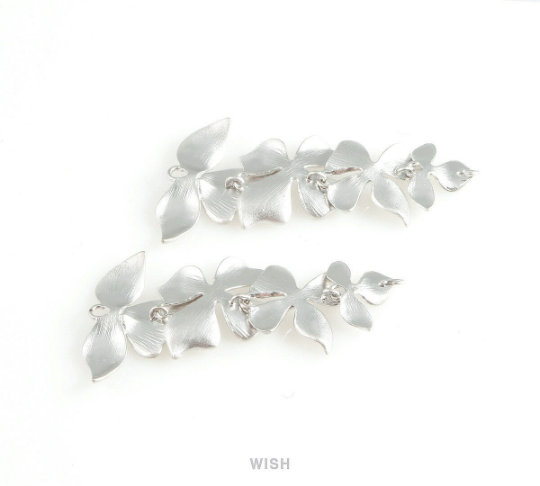 Quadruple Orchid Pendant in Matte Rhodium, Quadruple Orchid Charm / MMRH-209-P