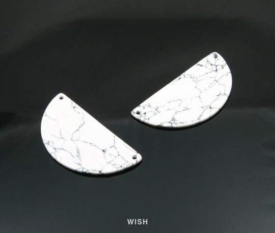 Black Marble Semicircle Stone Charm, Gemstone Pendant / SBM-082-P (Small)
