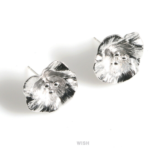 Morning Glory Flower Stud Earrings in Matte Rhodium, Flower Stud Ear Post / MMRH-159-E
