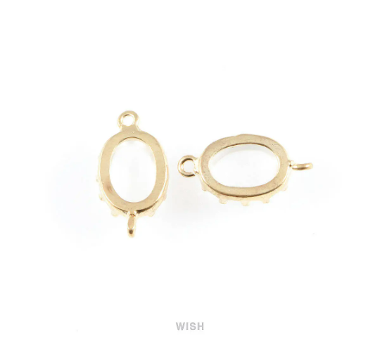 Clear Oval Glass Connectors in Gold, Framed Glass Gem /GCLG-020-P