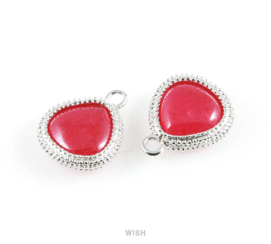 Ruby Triangle Synthetic Stone Charms in Matte Rhodium, Framed Triangle Gems /SRBMRH-026-P