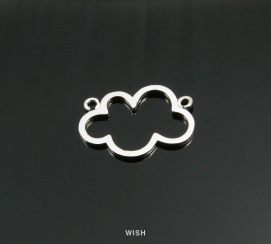 Open Cloud Pendants in Rhodium, Cloud Outline Necklace Charms / MRH-323-P
