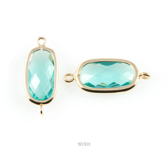 Aquamarine Oval Glass Connector in Gold, Framed Oval Connector / GAQG-035-C