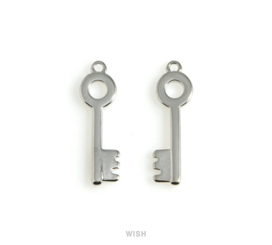 Key Pendants in Matte Rhodium, House Key Charm / MMRH-584-P