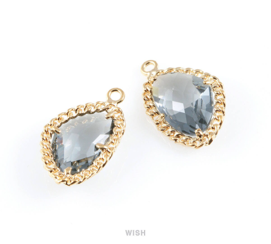 Charcoal Triangle Shape Pendants in Gold, Framed Triangle Charms / GCCG-034-P