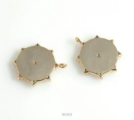 Gold Star Shine Disc with Multi Color Birthstones, Star Shine Coin /MG-429-P