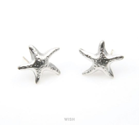Starfish Stud Earrings in Matte Rhodium, Starfish Ear Studs / MMRH-311-E