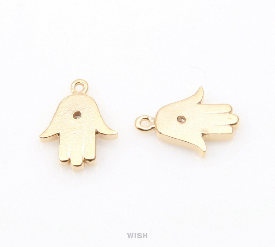 Cubic Zirconia Hamsa Pendant in Matte Gold, CZ Hamsa Charm / MMG-305-P