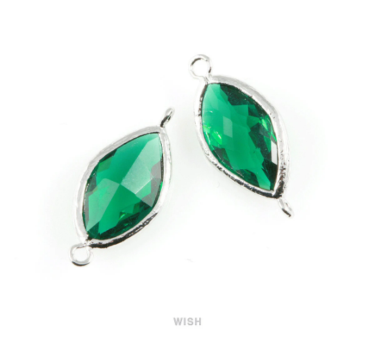 Emerald Marquise Glass Connector in Rhodium, Framed Marquise Connector / GEMRH-030-C