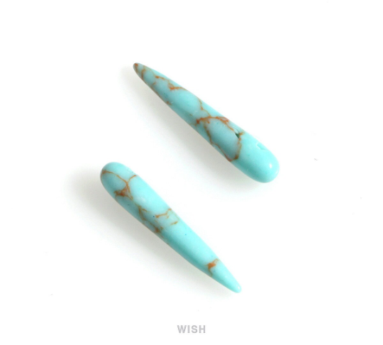 Turquoise Bullet Stone Charm in Gold, Pointy Gemstone Pendant / STQG-118-P