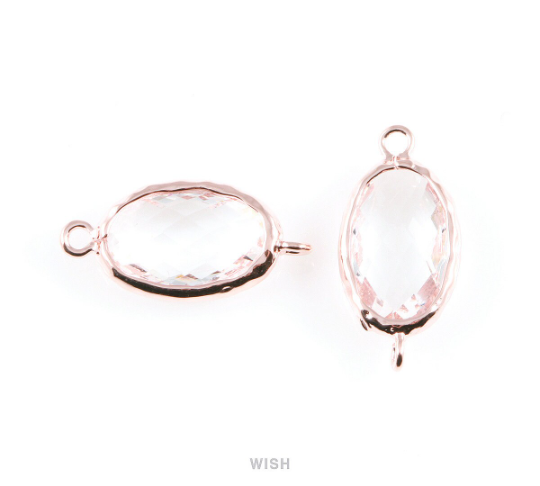 Clear Oval Hammered Connector in Rose Gold, Framed Oval Connector / GCLRG-038-C