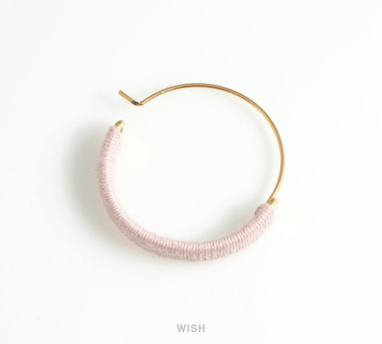 Gold Hoop Earrings and Beige Cotton Thread Wrapped /FDPG-019-E
