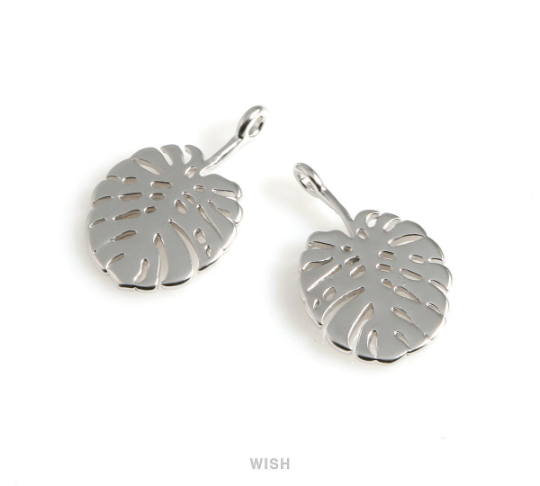 Monstera Leaf Pendants in Matte Rhodium, Monstera Leaf Charm / MMRH-523-P
