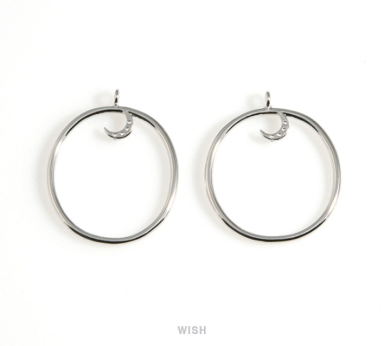 Cubic Crescent in Circle Pendants in Rhodium, CZ Crescent in Circle Charms / MRH-603-P