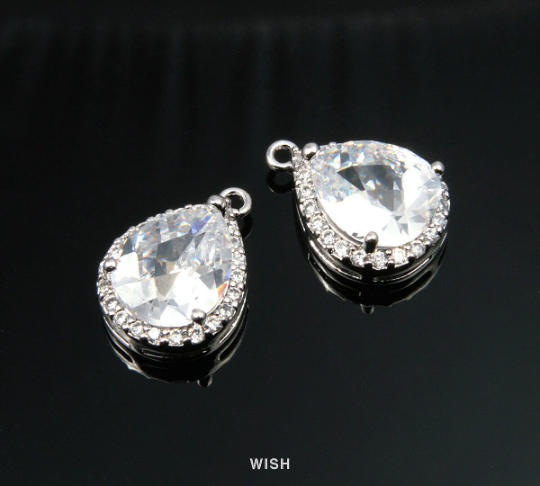 Teardrop Cubic Zirconia Pendants in Rhodium, Sub Cubic Zirconia / CRH-040-P (Large)