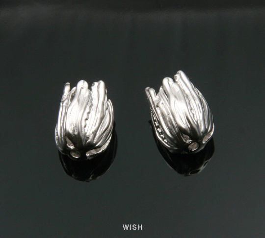 Tulip Pendants in Matte Rhodium, Solid Tulip Charms / MMRH-324-P