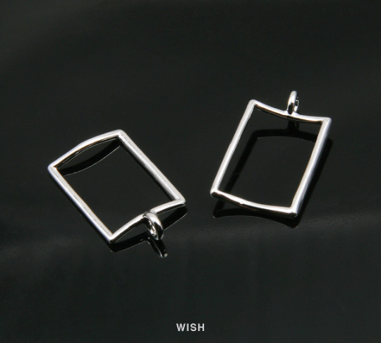 Rectangle Outline Pendants in Rhodium, Rectangle Charm / MRH-016-P
