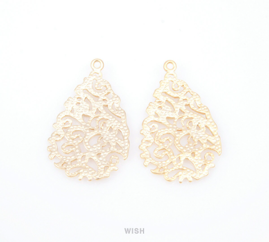 Paisley Teardrop Pendants in Matte Rhodium, Teardrop Charms / MMRH-060-P