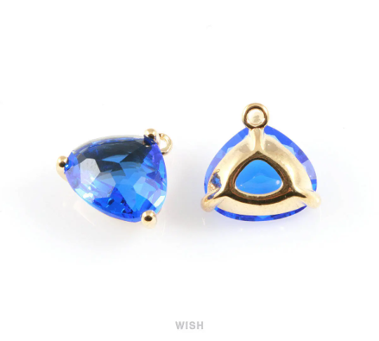 Cobalt Blue Pear Shape Glass Charm in Gold, Framed Pendant / GCTG-042-P