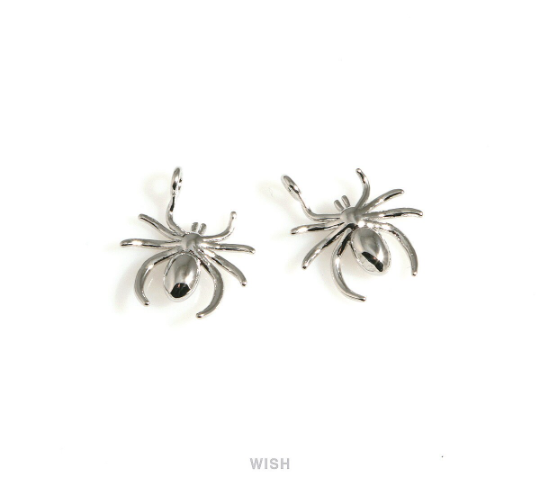 Solid Spider Pendants in Rhodium, Spider Charms / MRH-695-P