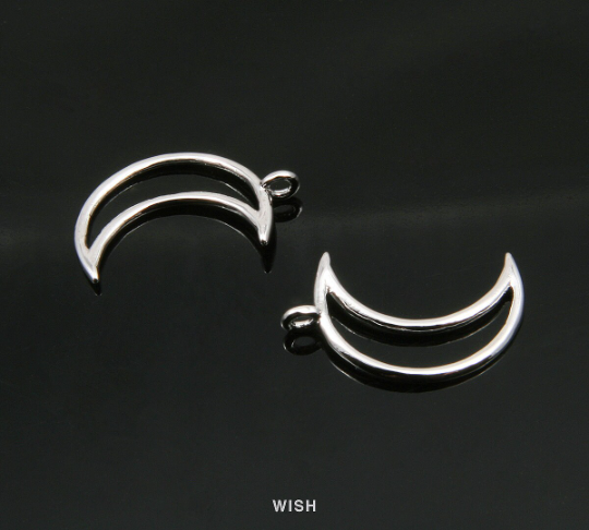 Crescent Outline Pendants in Rhodium, Crescent Charm / MRH-015-P