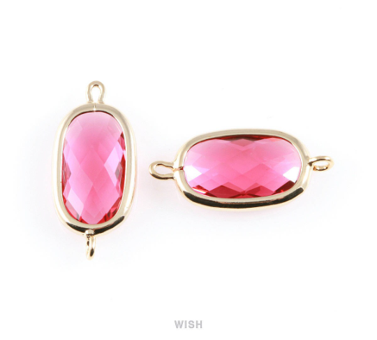 Ruby Oval Glass Connector in Gold, Framed Oval Connector / GRBG-035-C
