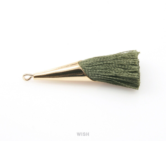 Olive Thread Tassel with Cone Cap in Gold / TOVG-005-T