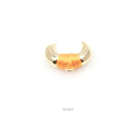 Metal Horn Pendant in Gold with Orange Strap, 16k Gold Bull's Horn Charm/ MORG-003-P (Small)