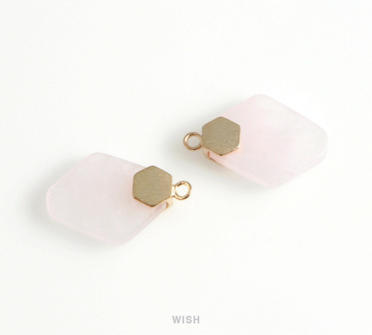 Rose Quartz Hexagon Gemstone Charm in Gold, Rose Quartz Hexagon Gemstone Pendant / SRQG-108-P