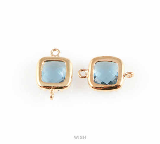 Montana Blue Faceted Glass Connector in Gold, Framed Square Connector / GMBG-007-P (1 Piece)
